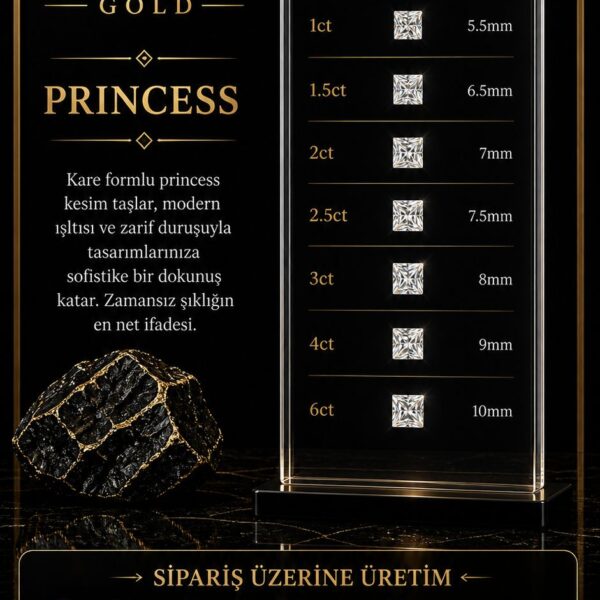 Pırlanta Yüzük Princess Kesim ULUSLARARASI SERTİFİKALI