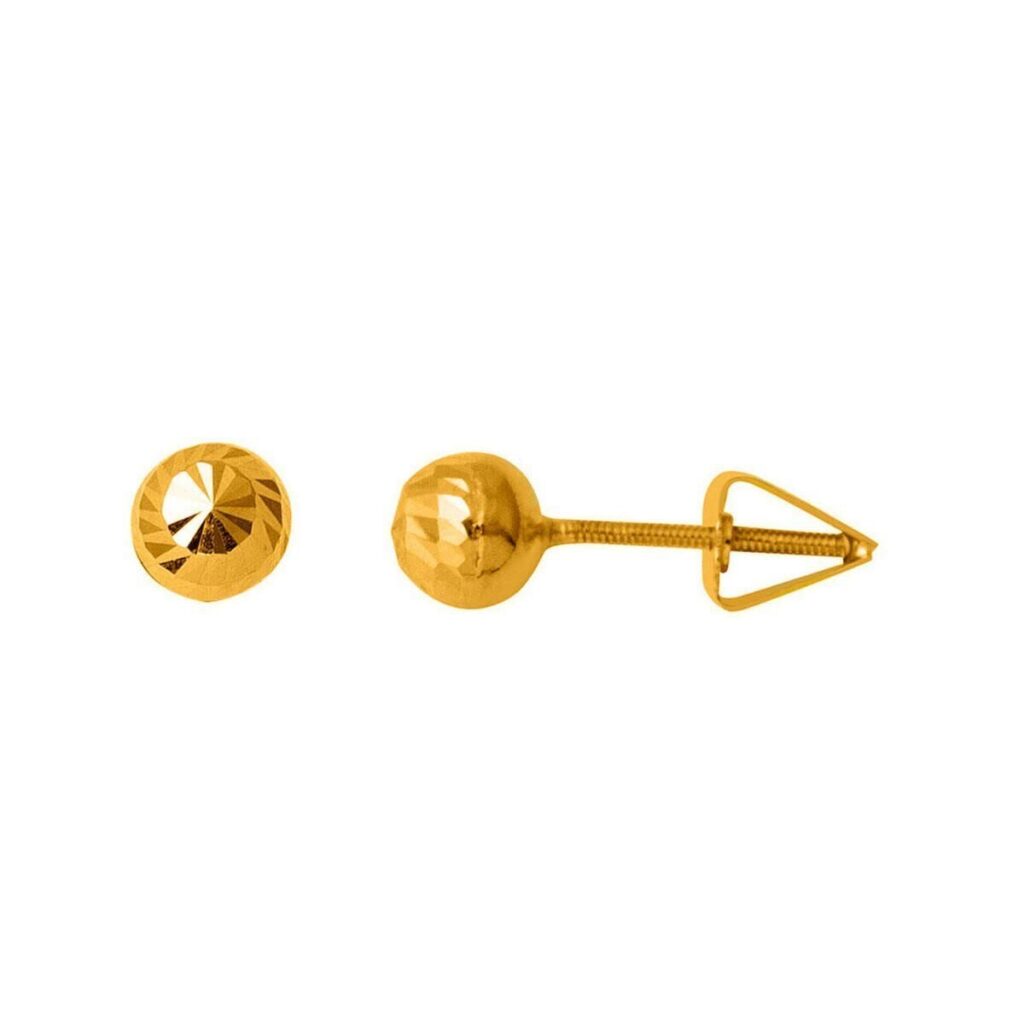 Kalemli Sarı Altın Top Küpe (6 mm Çaplı)