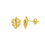 Yapraklı Minimal 14 Ayar Altın Küpe