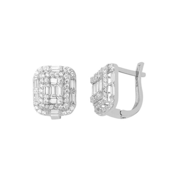 14 Ayar Parçalı Baget Beyaz Altın Küpe