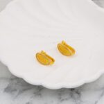 14 Ayar Oval Taşlı Hasır Altın Küpe - Görsel 4
