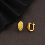14 Ayar Oval Taşlı Hasır Altın Küpe - Görsel 3