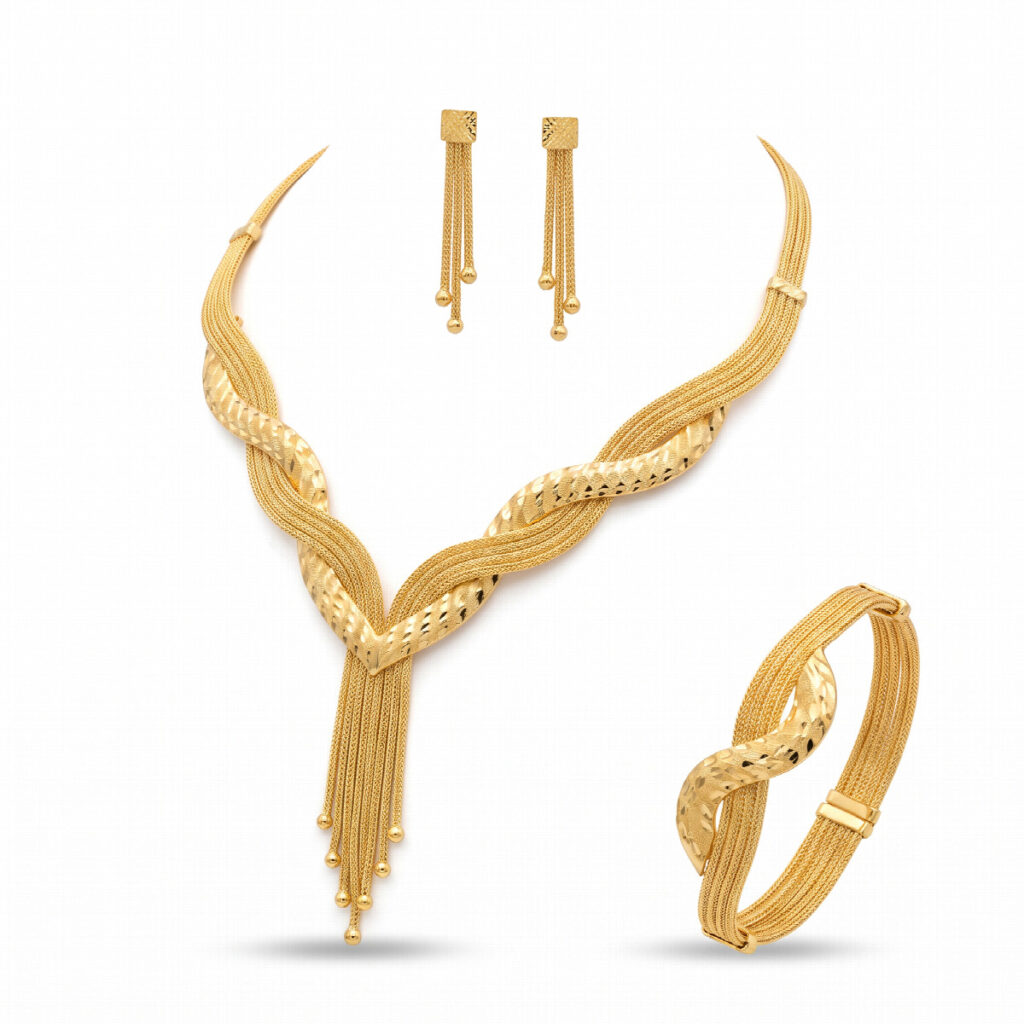 Sallantılı Örgü Model Altın Set 14 Ayar